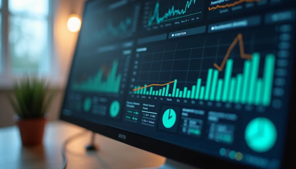 Nahaufnahme eines Computerbildschirms mit einem Zeiterfassungs-Dashboard mit Diagrammen und Grafiken